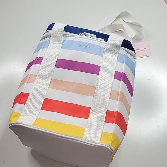 NEW KATE SPADE PICNIC COOLER INSULATED RAINBOW STRIPE WATER RESISTANT TRAVEL BAG - Picture 4 of 11